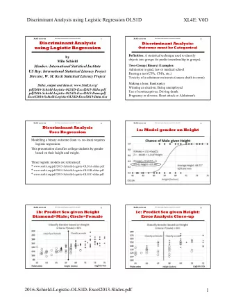 Discriminant Analysis using Logistic Regression OLS1D  XL4E: V0D XL4E : OLS1D V0D XL4E : OLS1D V0D