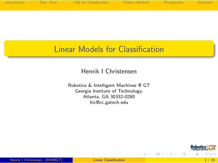 linear models for classification