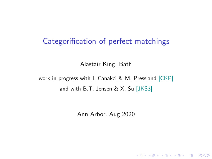 categorification of perfect matchings