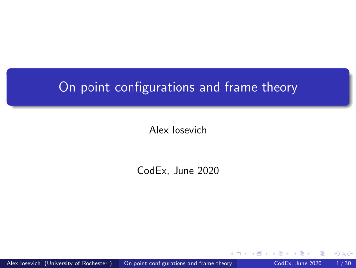 on point configurations and frame theory