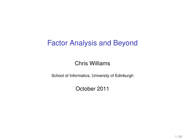 factor analysis and beyond