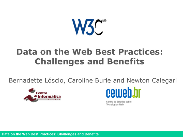 data on the web best practices challenges and benefits
