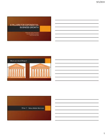 9/1/2015  8 PILLARS  FOR EXPONENTIAL  BUS  INES  S  GROWTH  A PRACTICAL GUIDE TO BUILDING  YOUR
