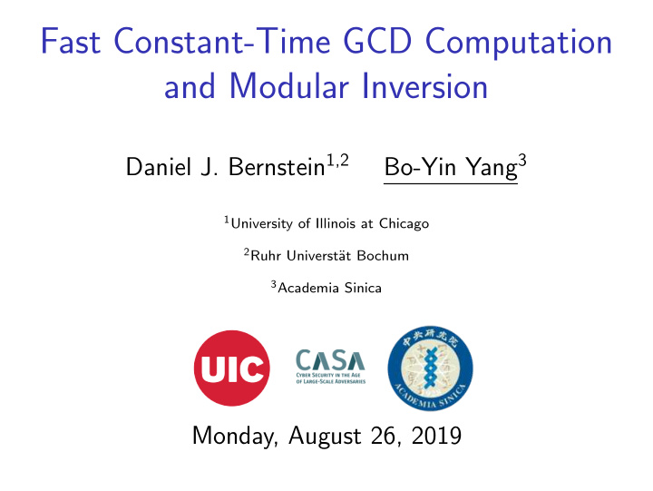 fast constant time gcd computation and modular inversion