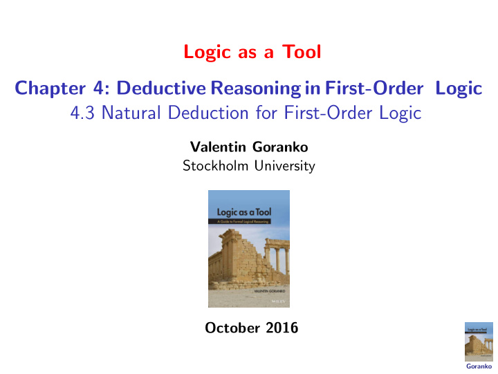logic as a tool chapter 4 deductive reasoning in first