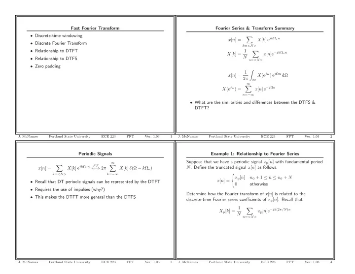 fast fourier transform fourier series transform summary