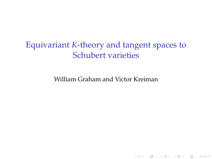equivariant k theory and tangent spaces to schubert