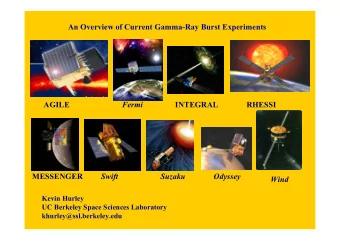 An Overview of Current Gamma-Ray Burst Experiments AGILE Fermi INTEGRAL              RHESSI