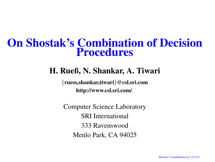 on shostak s combination of decision procedures