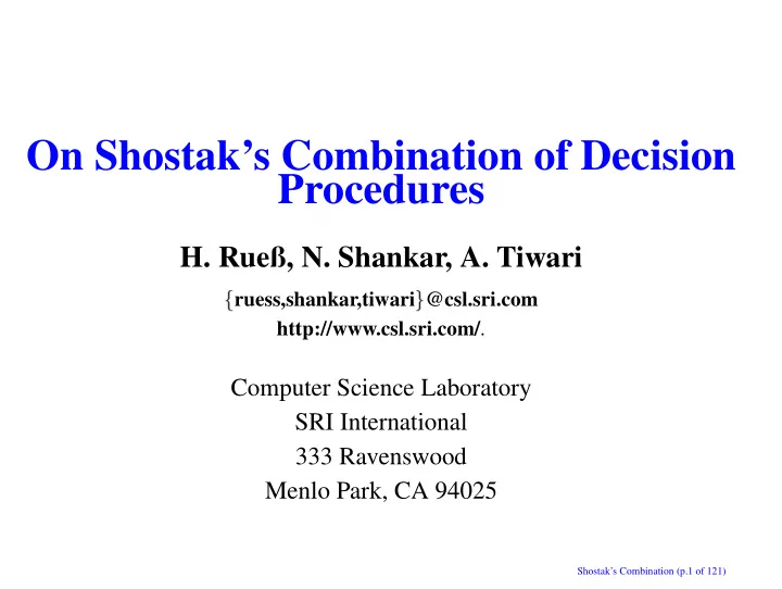 on shostak s combination of decision procedures