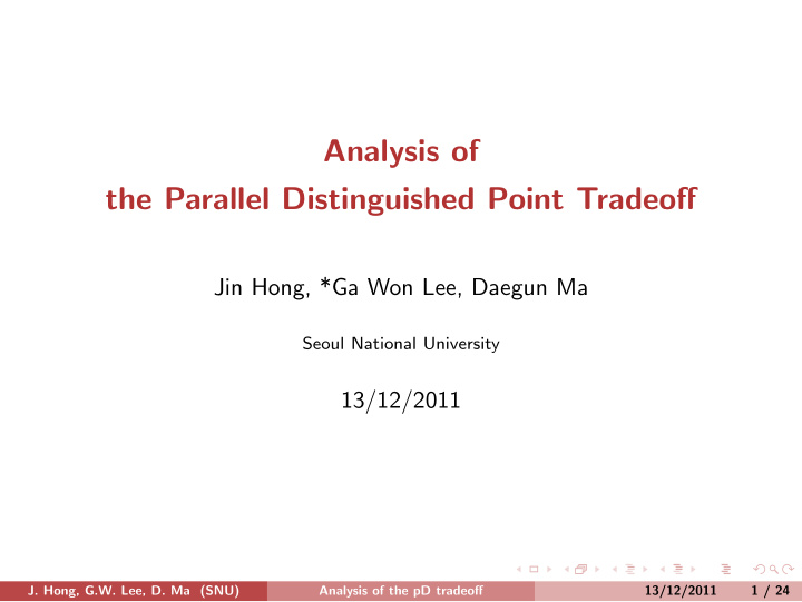 analysis of the parallel distinguished point tradeoff