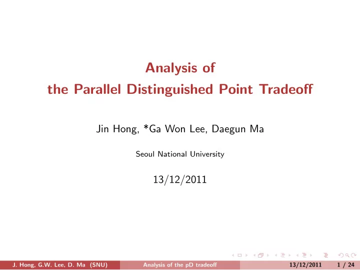 analysis of the parallel distinguished point tradeoff