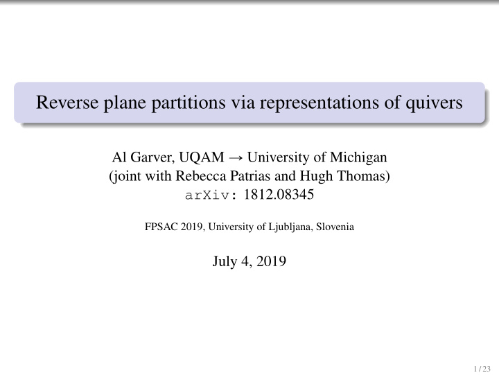 reverse plane partitions via representations of quivers