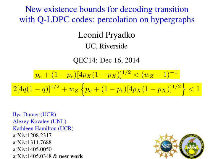 new existence bounds for decoding transition with q ldpc