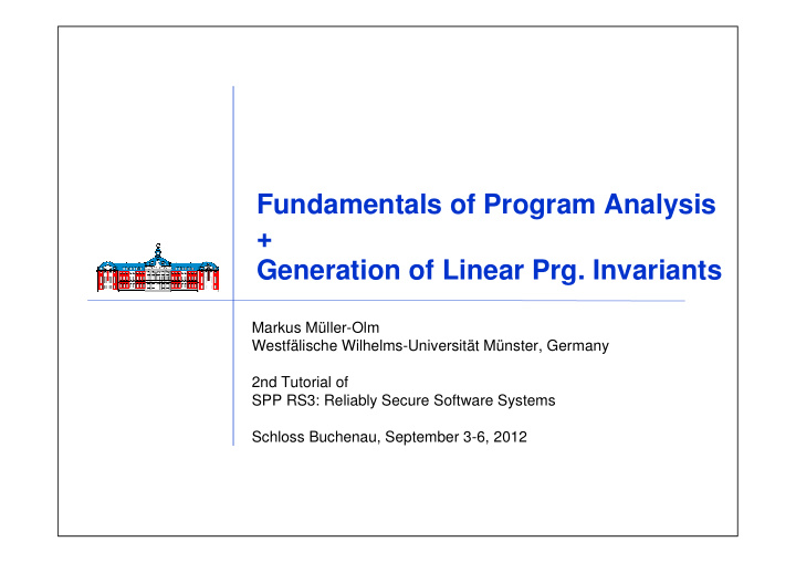 fundamentals of program analysis generation of linear prg