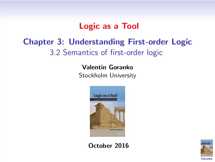 logic as a tool chapter 3 understanding first order logic
