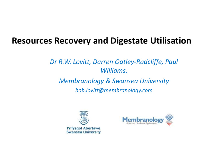 resources recovery and digestate utilisation