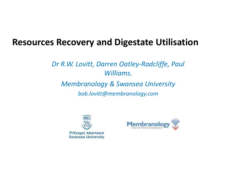 resources recovery and digestate utilisation