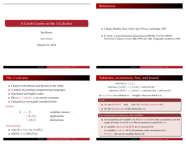 references a crash course on the calculus