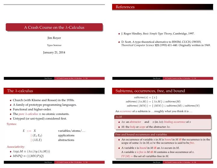 references a crash course on the calculus