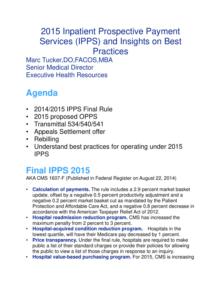 2015 inpatient prospective payment services ipps and