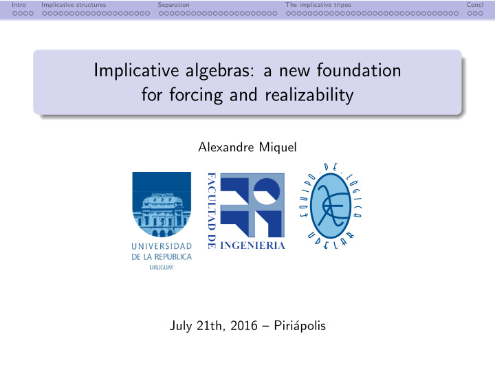 implicative algebras a new foundation for forcing and
