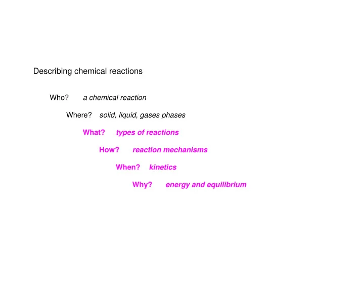 describing chemical reactions