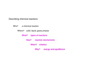 Describing chemical reactions  a chemical reaction  Who?  solid, liquid, gases phases  Where?