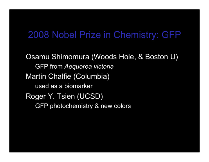 2008 nobel prize in chemistry gfp