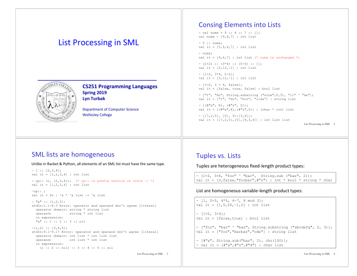 list processing in sml