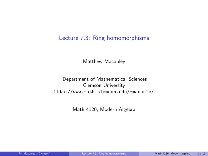 lecture 7 3 ring homomorphisms