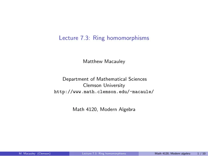 lecture 7 3 ring homomorphisms