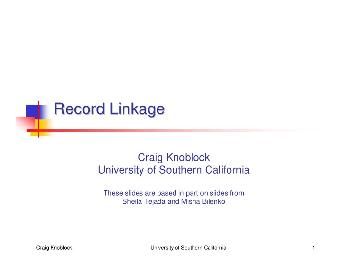 record linkage record linkage