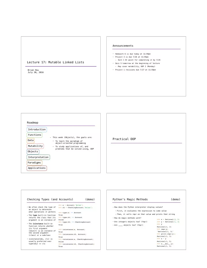 lecture 17 mutable linked lists