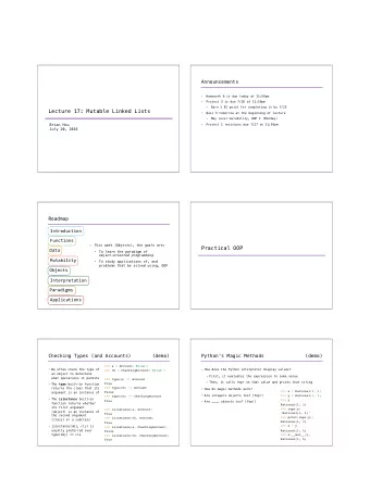 Lecture 17: Mutable Linked Lists    Quiz 5 tomorrow at the beginning of lecture  May cover