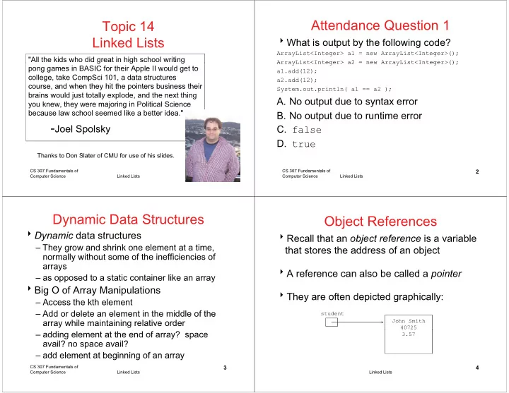 attendance question 1 topic 14 li k d li t linked lists