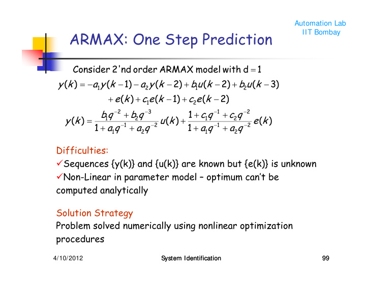 armax one step prediction