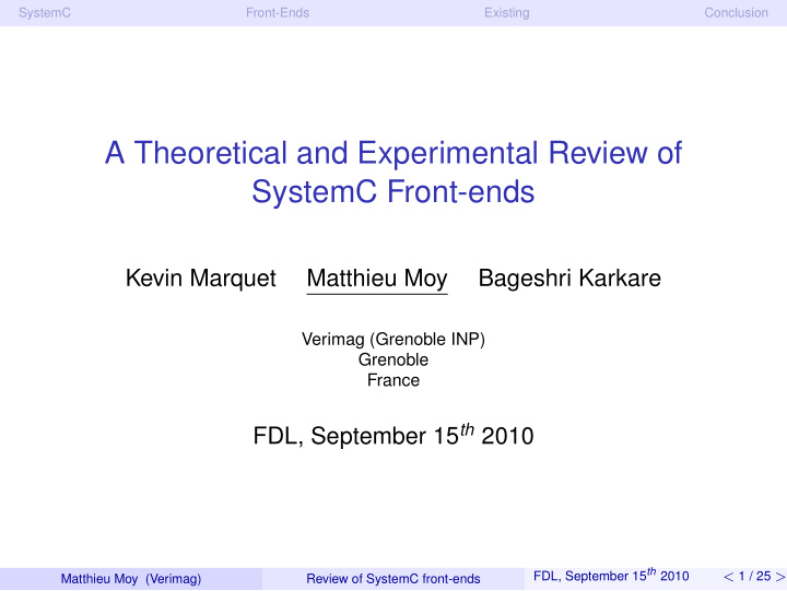 a theoretical and experimental review of systemc front