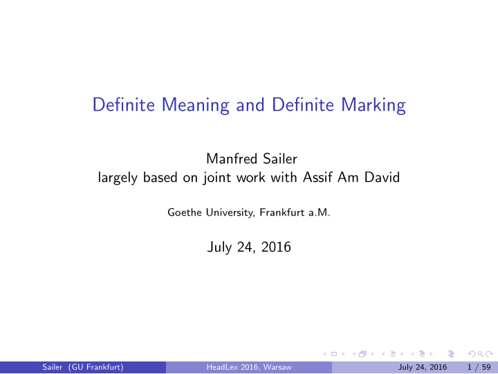 definite meaning and definite marking