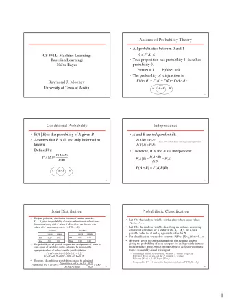 1  Bayes Theorem  Bayesian Categorization  Determine category of x k by determining for each y i