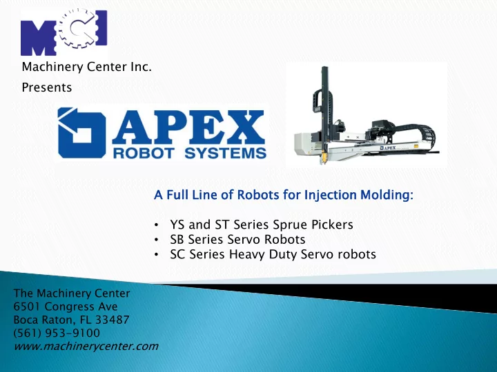 machinery center inc presents a ful ull line ne of f