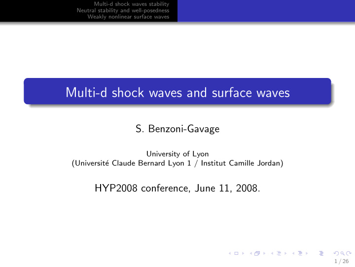 multi d shock waves and surface waves