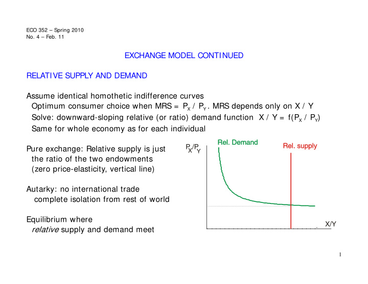 exchange model continued relative supply and demand