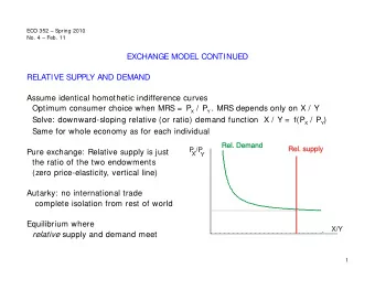 EXCHANGE MODEL CONTINUED  RELATIVE SUPPLY AND DEMAND  Assume identical homothetic indifference