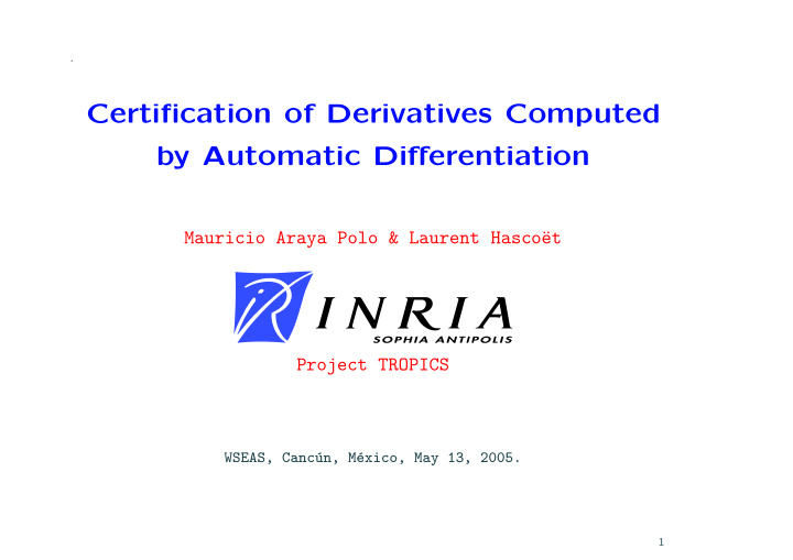 certification of derivatives computed by automatic