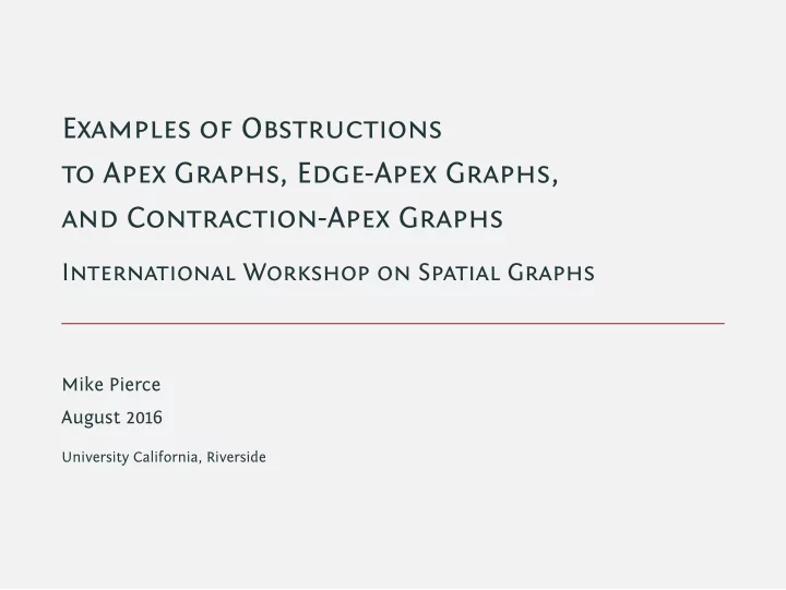 examples of obstructions to apex graphs edge apex graphs