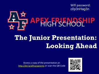 APEX FRIENDSHIP  HIGH SCHOOL  The Junior Presentation:  Looking Ahead  Access a copy of the