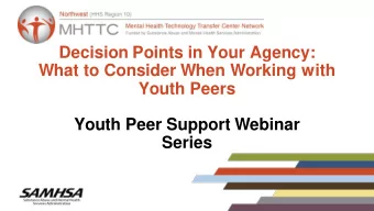 Decision Points in Your Agency:  What to Consider When Working with  Youth Peers  Youth Peer