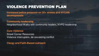 VIOLE  VIOLENCE  NCE PREVE  PREVENTION  NTION PLAN  PLAN  Increased police presence on 20+ streets