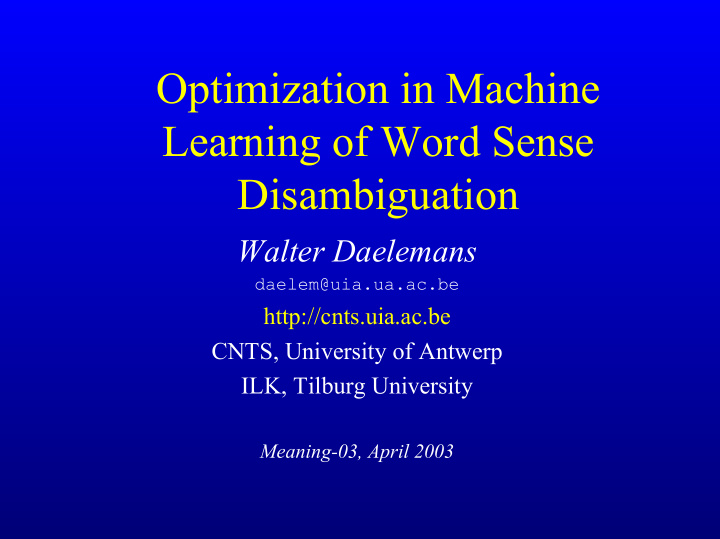 optimization in machine learning of word sense